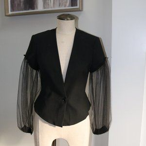 BCBG Sandi Tulle-sleeve Black Blazer